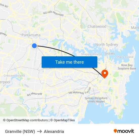 Granville (NSW) to Alexandria map