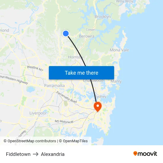 Fiddletown to Alexandria map