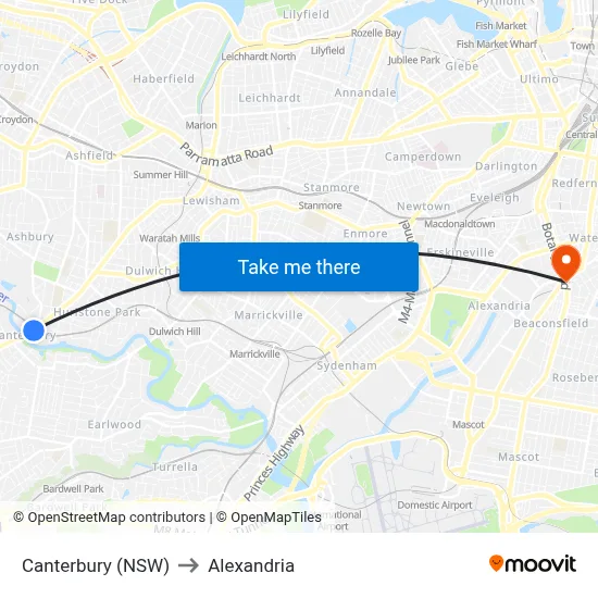 Canterbury (NSW) to Alexandria map