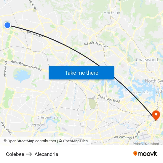 Colebee to Alexandria map