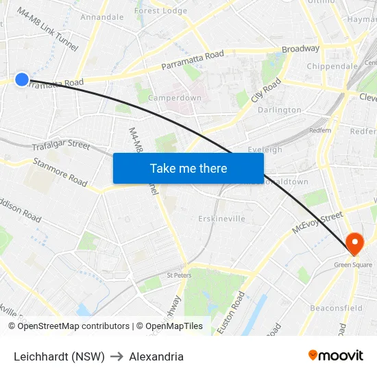 Leichhardt (NSW) to Alexandria map