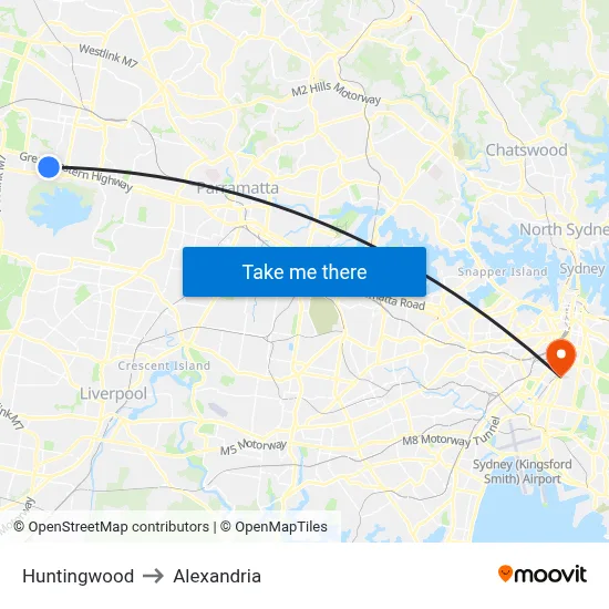Huntingwood to Alexandria map