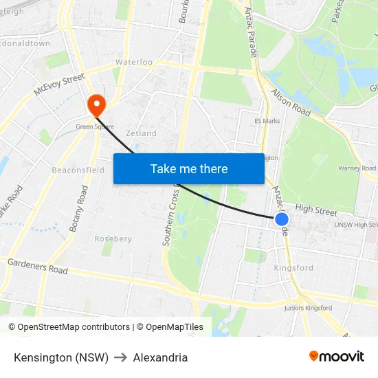 Kensington (NSW) to Alexandria map