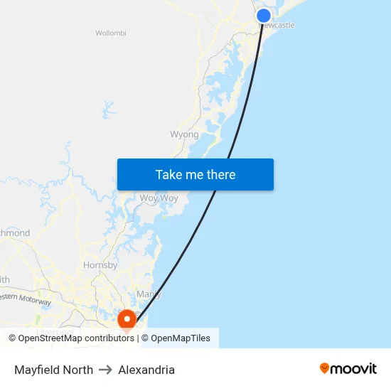 Mayfield North to Alexandria map