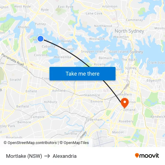 Mortlake (NSW) to Alexandria map