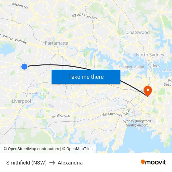 Smithfield (NSW) to Alexandria map