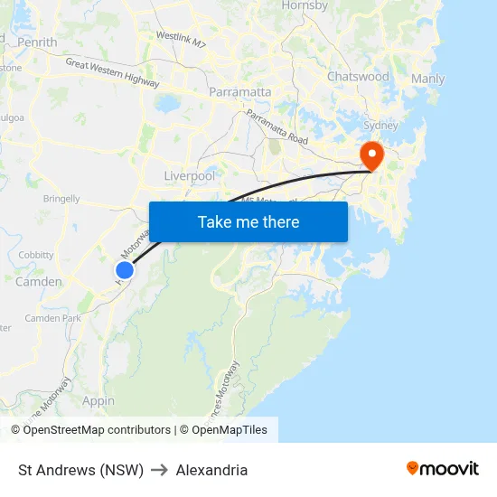St Andrews (NSW) to Alexandria map