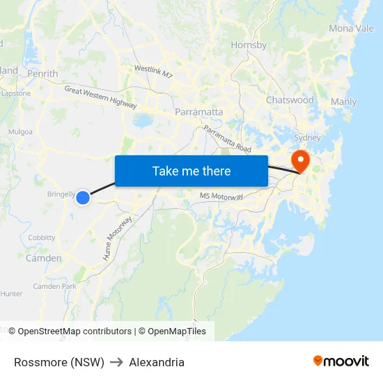 Rossmore (NSW) to Alexandria map