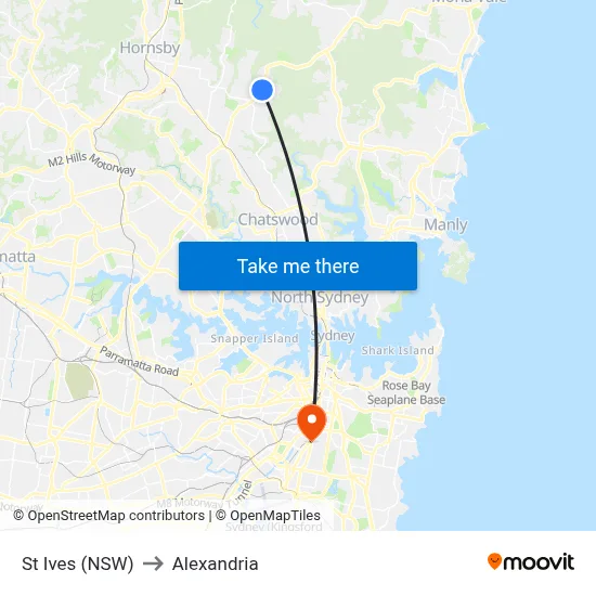 St Ives (NSW) to Alexandria map