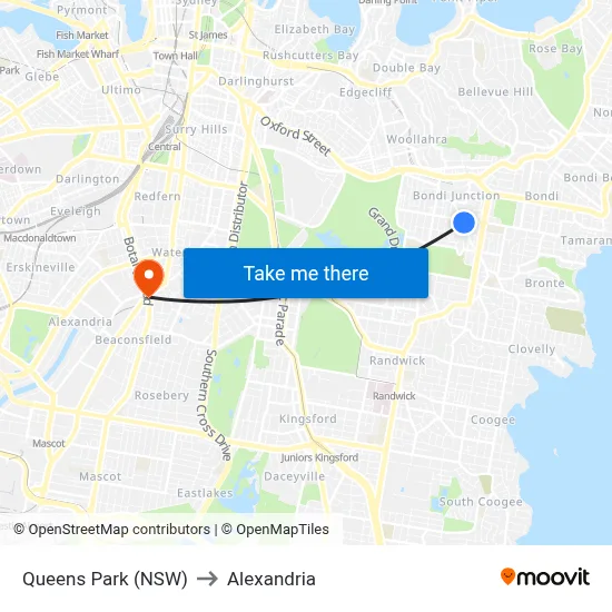 Queens Park (NSW) to Alexandria map