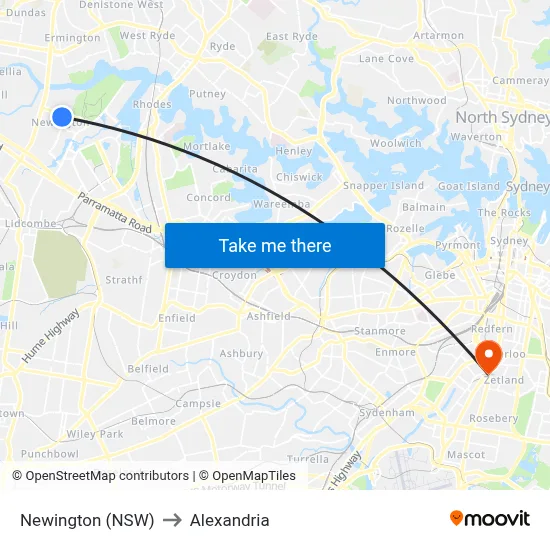 Newington (NSW) to Alexandria map