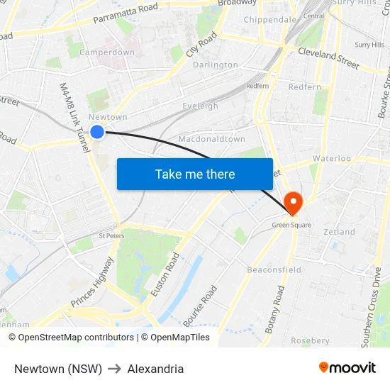 Newtown (NSW) to Alexandria map