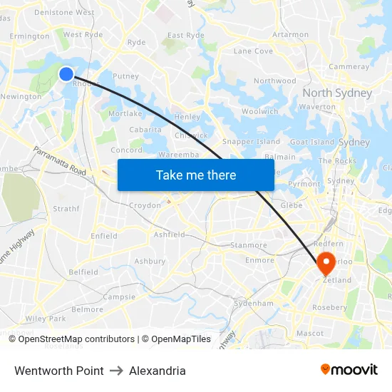Wentworth Point to Alexandria map