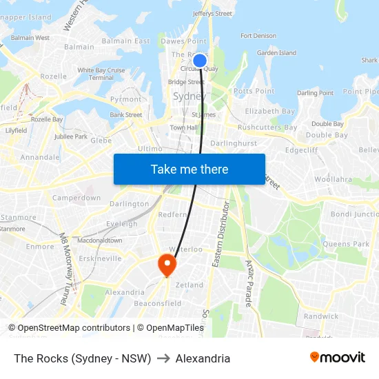 The Rocks (Sydney - NSW) to Alexandria map