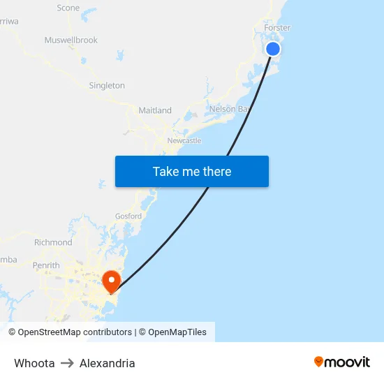 Whoota to Alexandria map