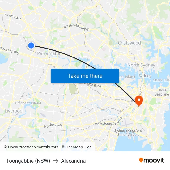 Toongabbie (NSW) to Alexandria map