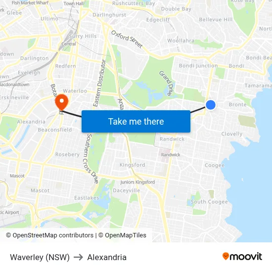 Waverley (NSW) to Alexandria map