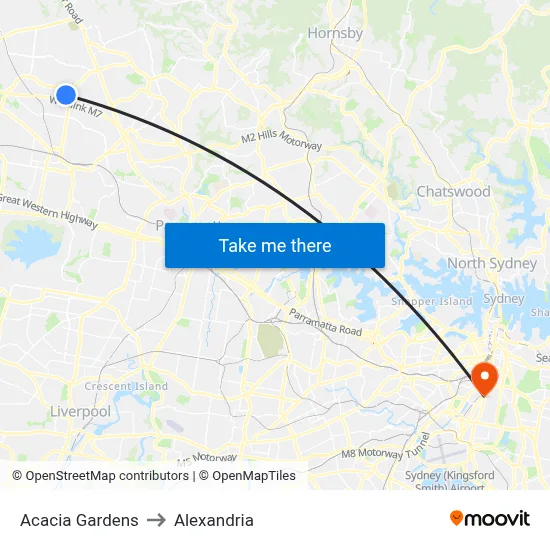 Acacia Gardens to Alexandria map