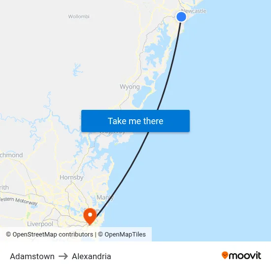 Adamstown to Alexandria map