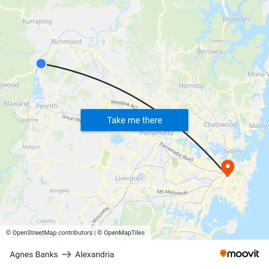 Agnes Banks to Alexandria map