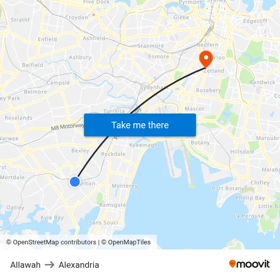 Allawah to Alexandria map
