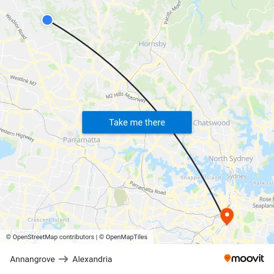 Annangrove to Alexandria map
