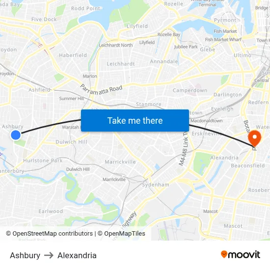 Ashbury to Alexandria map