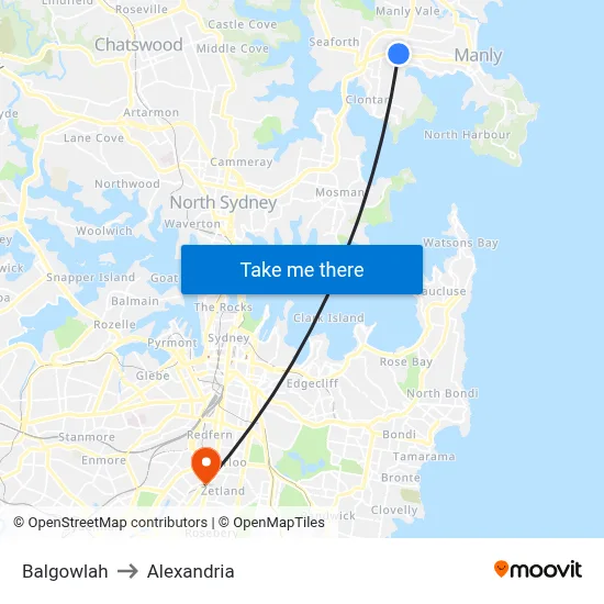 Balgowlah to Alexandria map