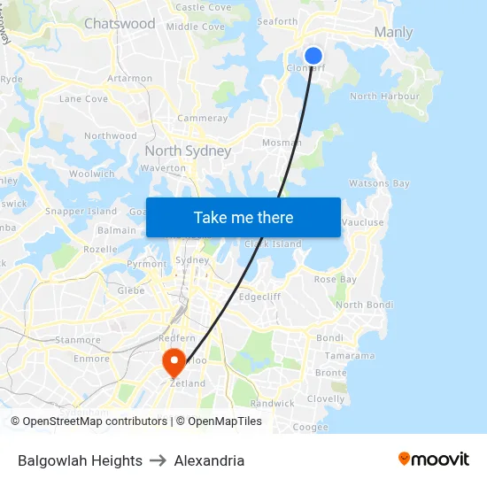 Balgowlah Heights to Alexandria map