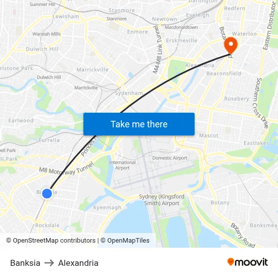 Banksia to Alexandria map