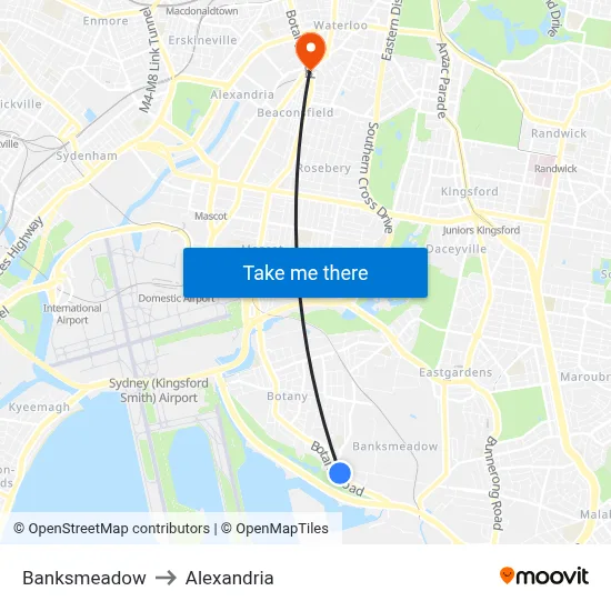 Banksmeadow to Alexandria map