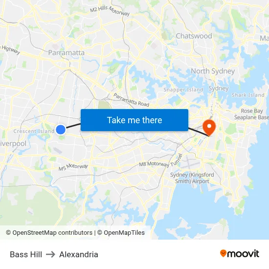 Bass Hill to Alexandria map