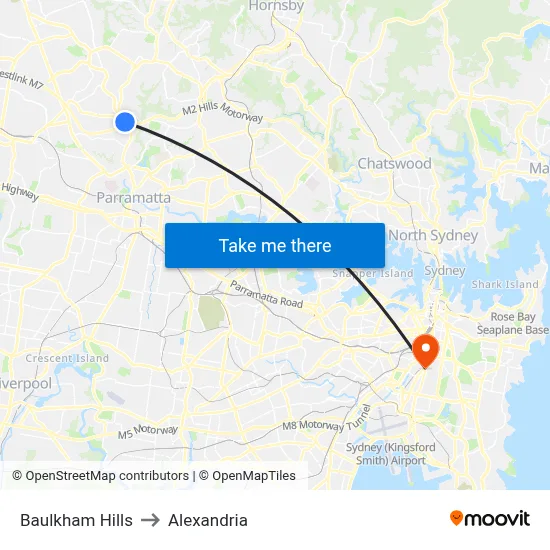 Baulkham Hills to Alexandria map
