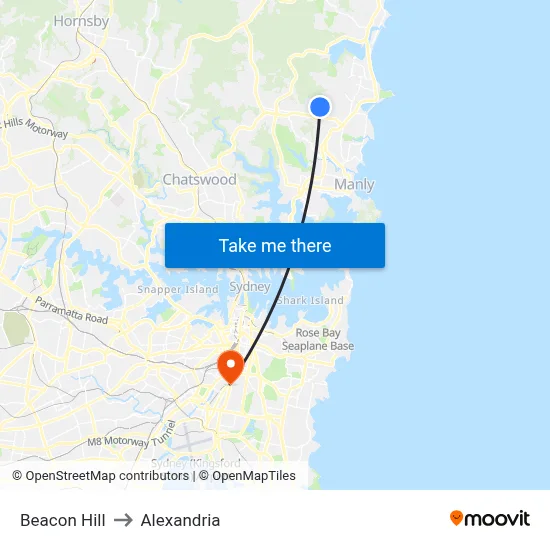 Beacon Hill to Alexandria map