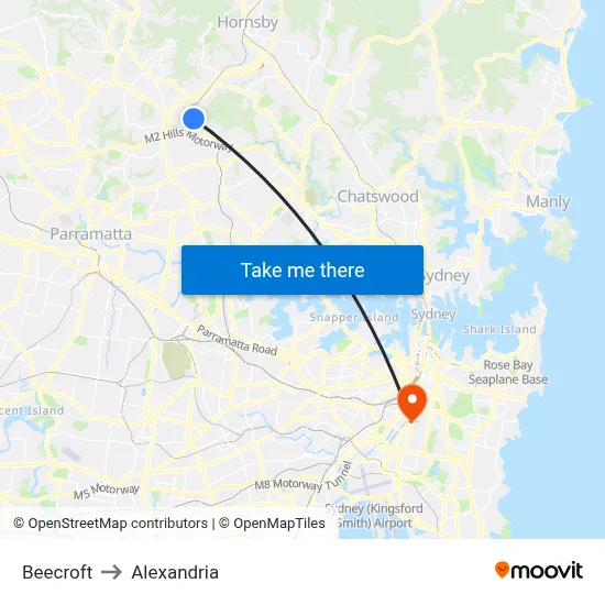 Beecroft to Alexandria map