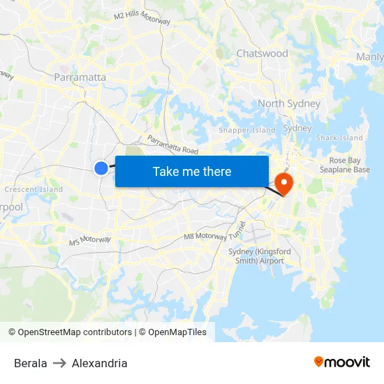 Berala to Alexandria map