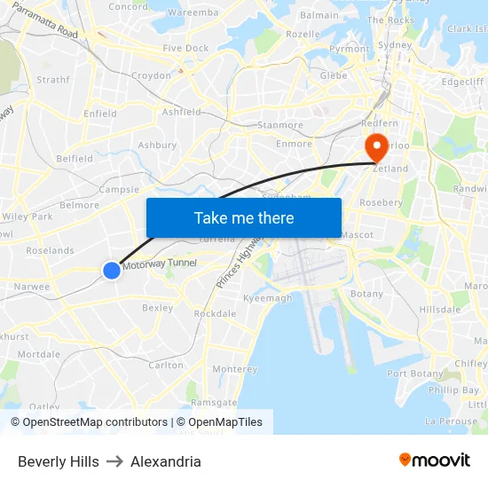 Beverly Hills to Alexandria map