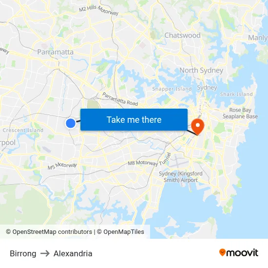 Birrong to Alexandria map