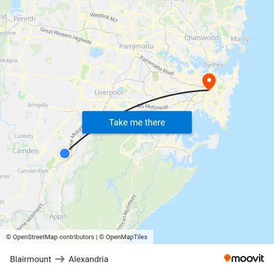 Blairmount to Alexandria map