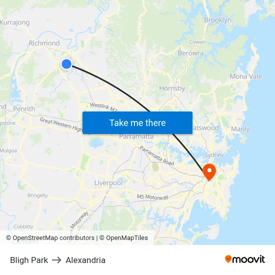 Bligh Park to Alexandria map