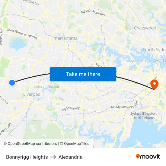 Bonnyrigg Heights to Alexandria map