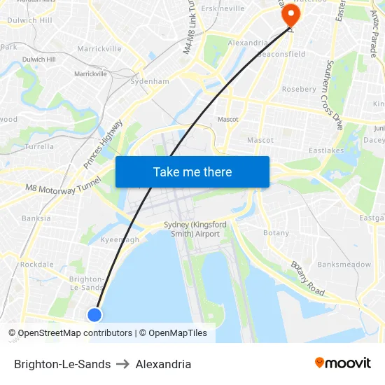 Brighton-Le-Sands to Alexandria map