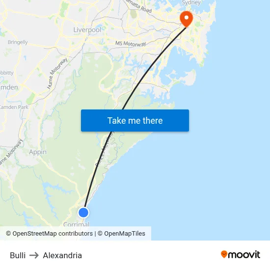 Bulli to Alexandria map