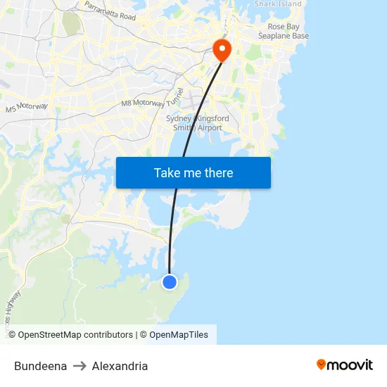 Bundeena to Alexandria map