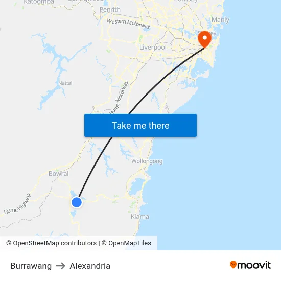 Burrawang to Alexandria map