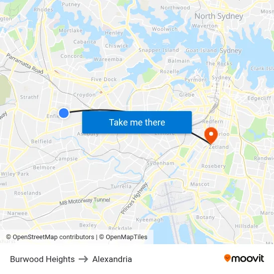 Burwood Heights to Alexandria map