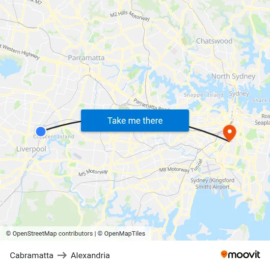 Cabramatta to Alexandria map