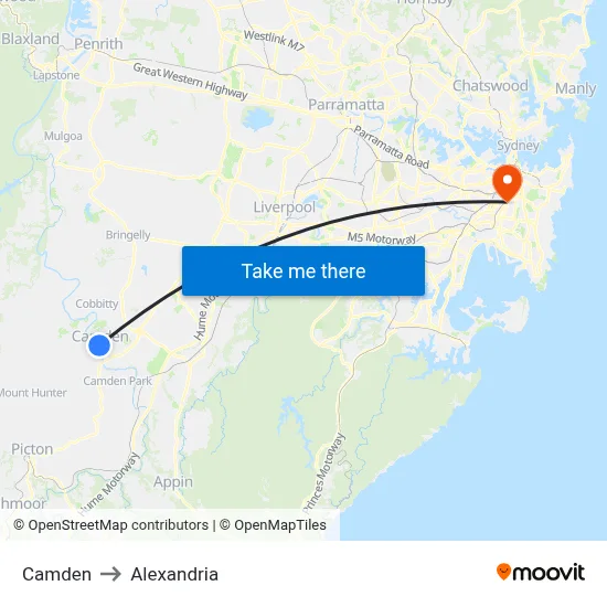 Camden to Alexandria map