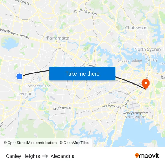 Canley Heights to Alexandria map