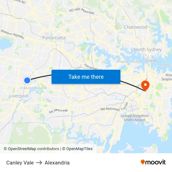 Canley Vale to Alexandria map
